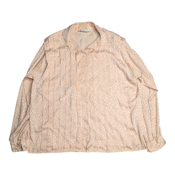 Vtg 1980s La Chine Plus Blush Pink Textured Satin Pleat Front Blouse 40 XL - Picture 1 of 5